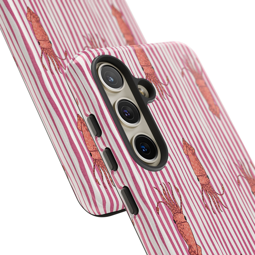 Squid Stripe Phone Case — Pink Nautical Sea Creature Pattern