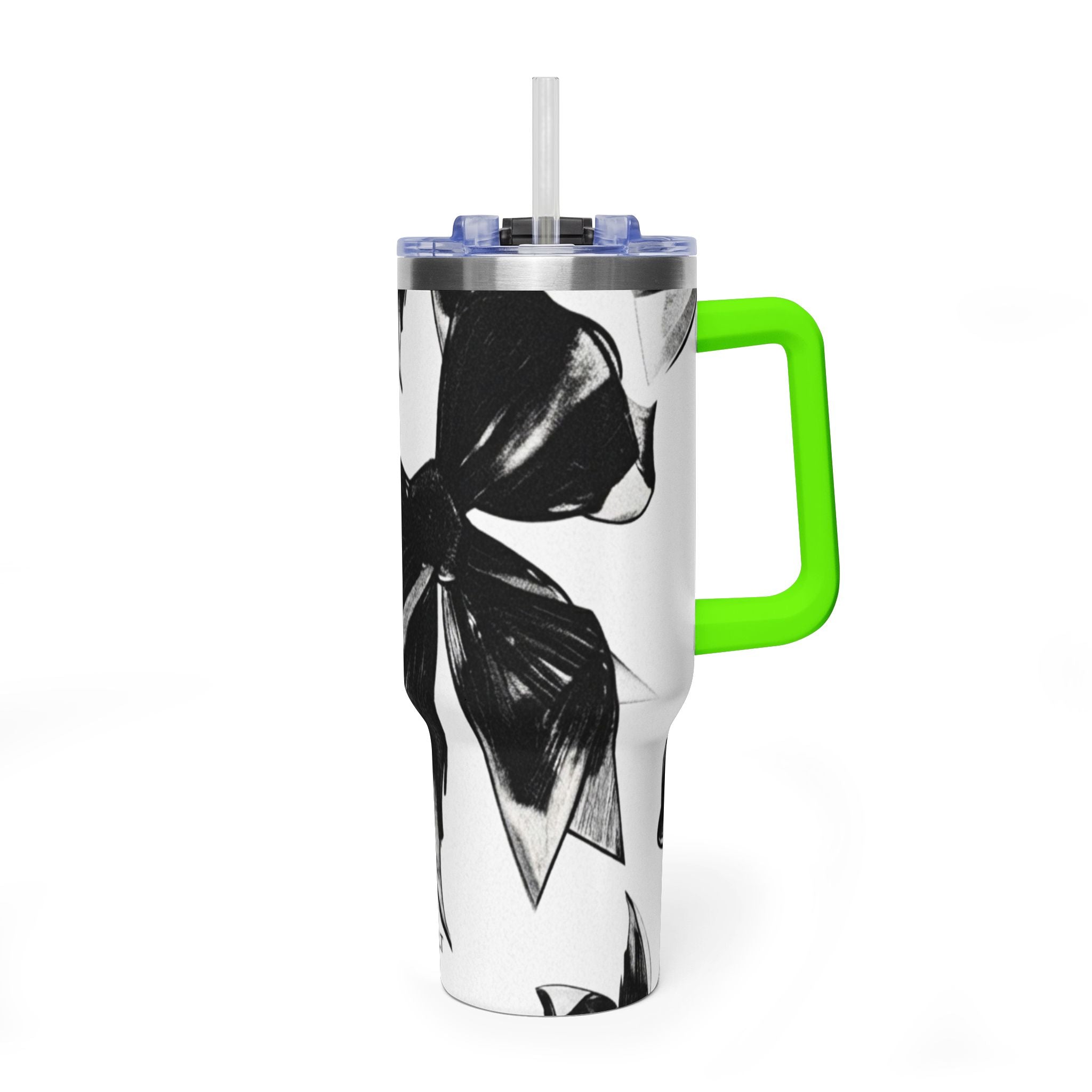 40oz Floral Black & White Vacuum Tumbler — Insulated Travel Cup