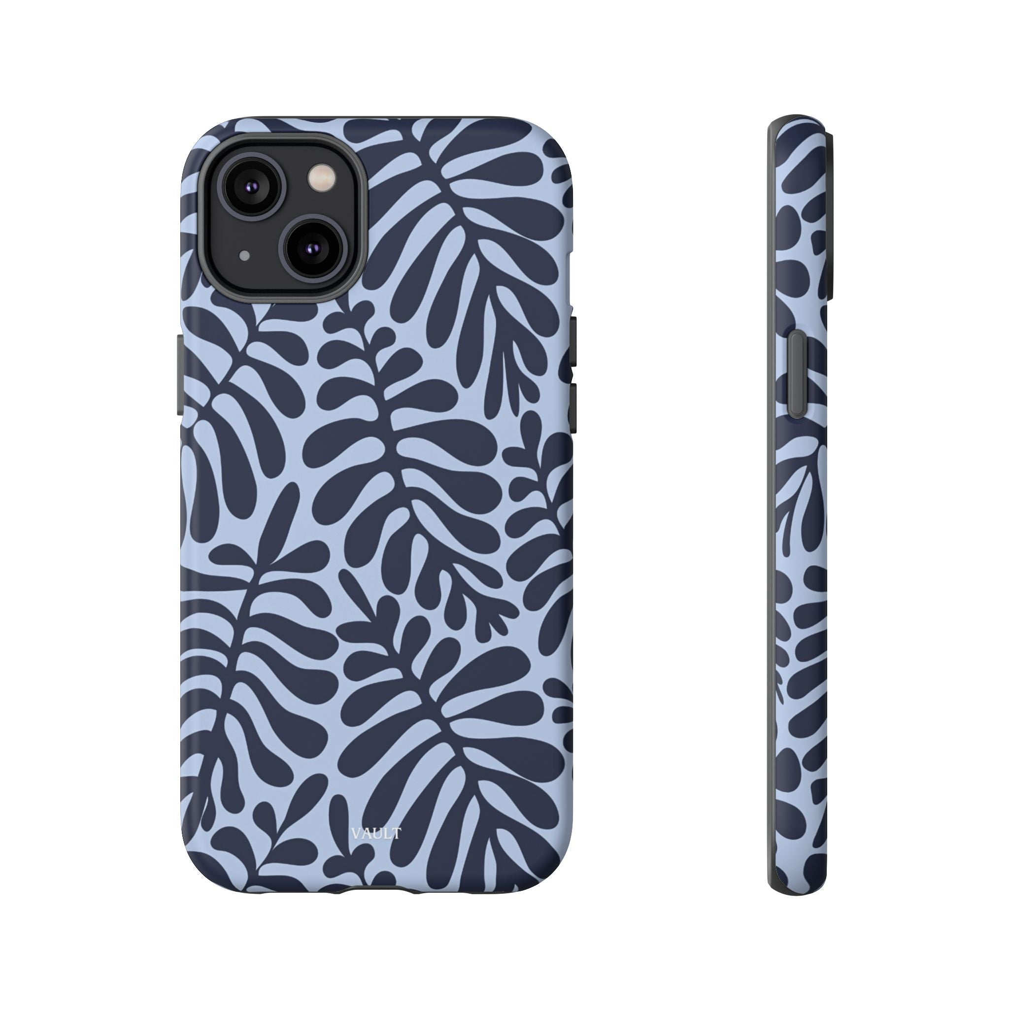 Floral Fern Tough Phone Case – Navy Blue on Light Blue, Protective Slim Cover