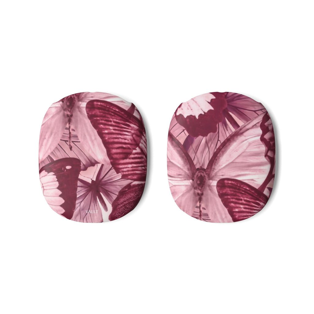 Burgundy Butterfly AirPods Max Ear Cup Covers — Floral Pattern Protective Skins