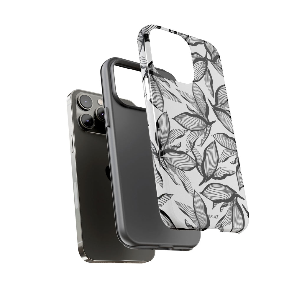 Floral Leaves Tough Phone Case – Black & White Botanical Protection