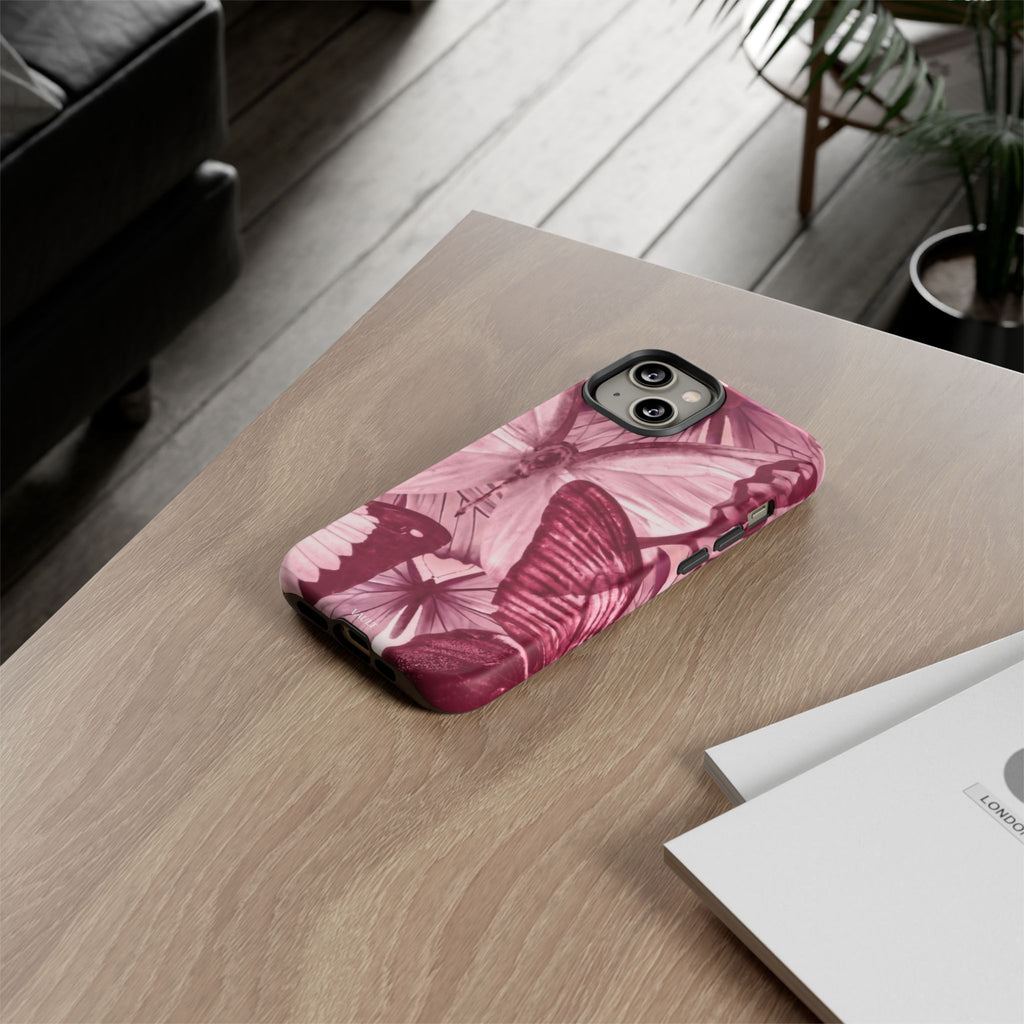 Butterfly Tough Phone Case — Vintage Pink Floral Protective Cover