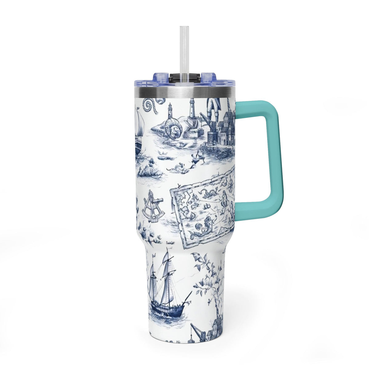 Nautical Blue Toile 40oz Thermal Tumbler