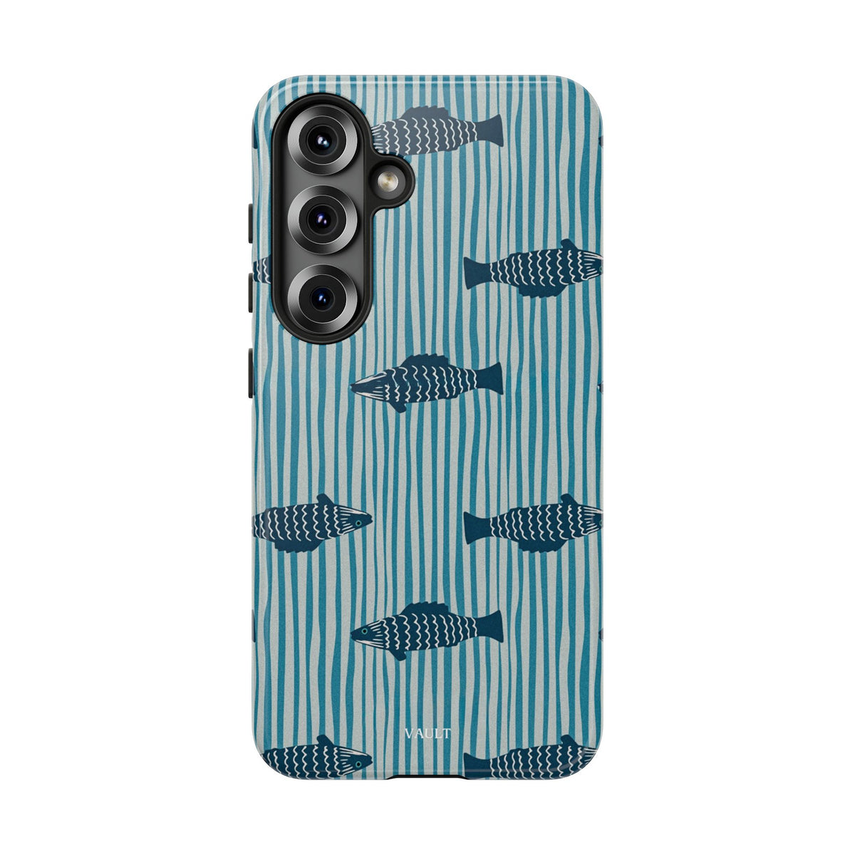 Fish Pattern Tough Phone Case — Blue Striped Ocean Design