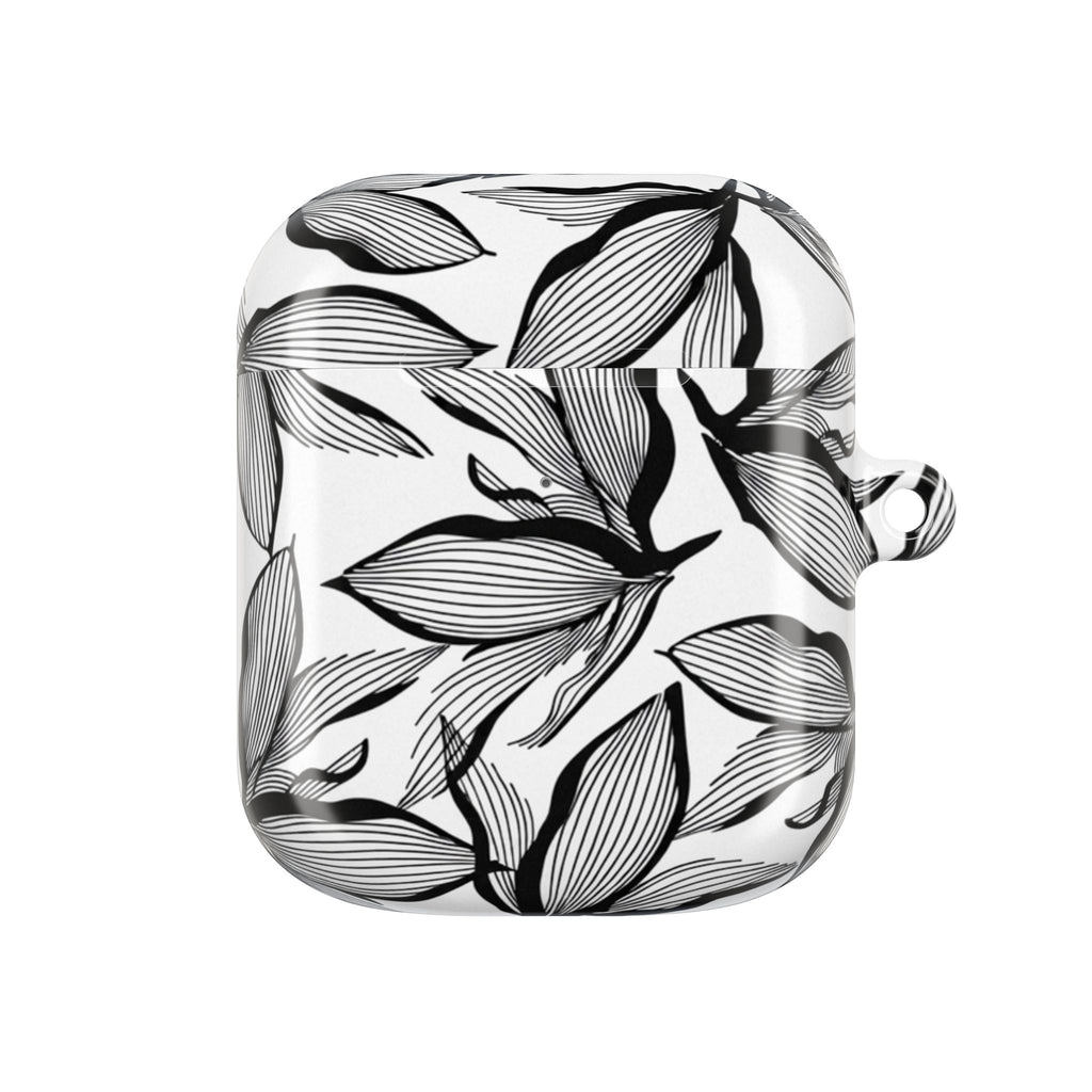 Floral Monochrome AirPod Case — Black & White Leaf Pattern