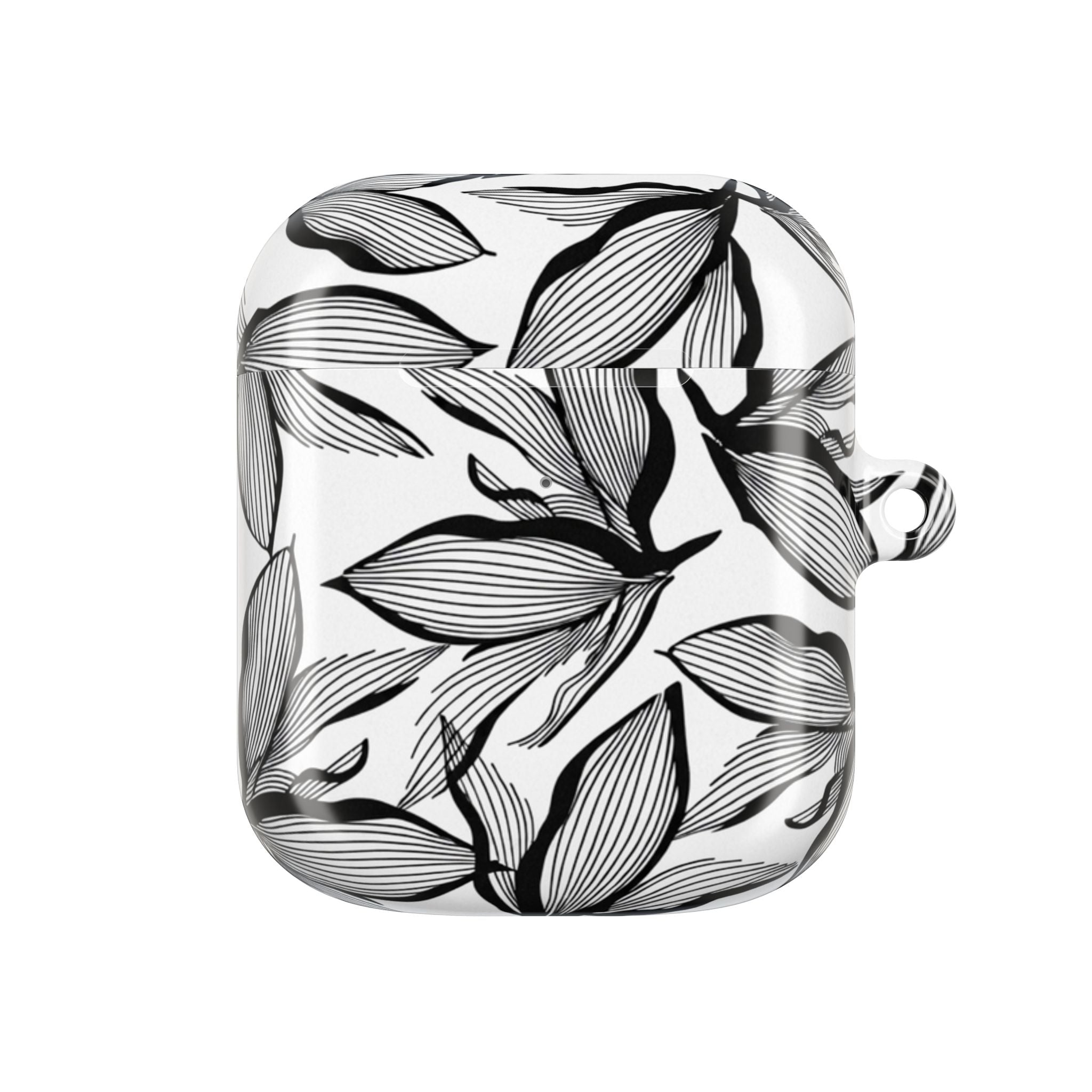 Floral Monochrome AirPod Case — Black & White Leaf Pattern