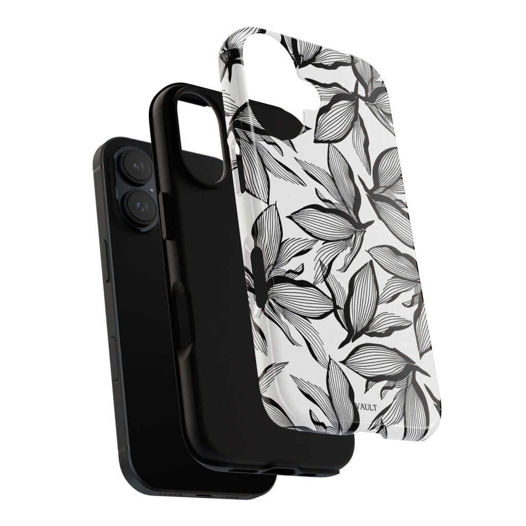 Floral Leaves Tough Phone Case – Black & White Botanical Protection