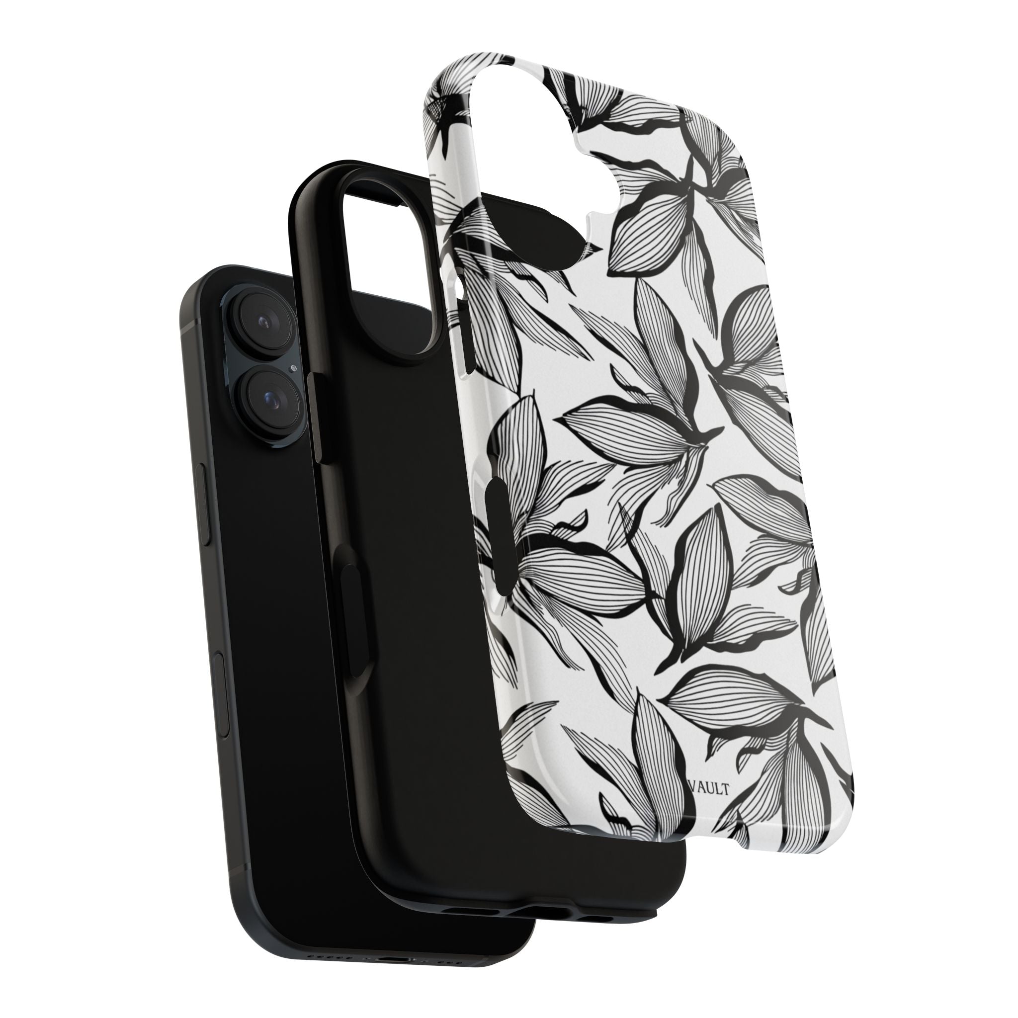 Floral Leaves Tough Phone Case – Black & White Botanical Protection