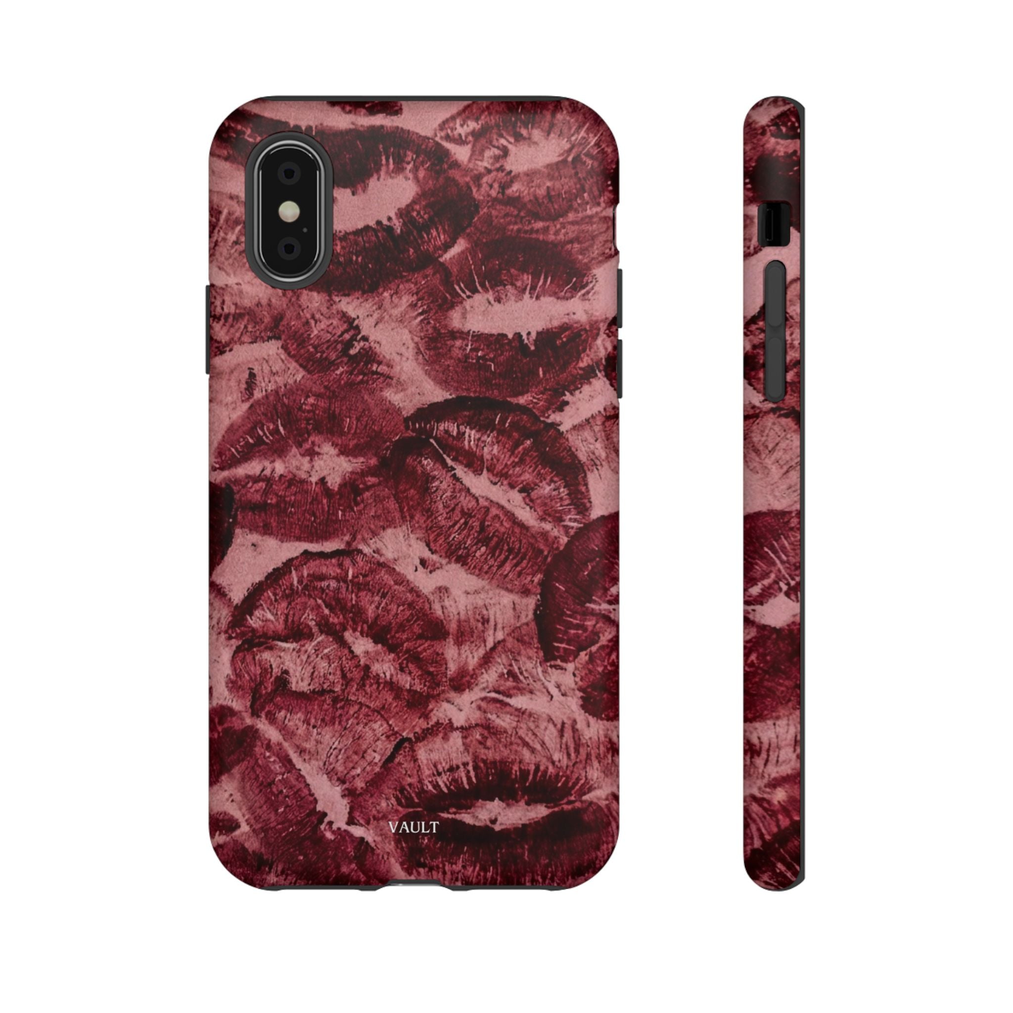 Kiss Print Phone Case – Burgundy Lip Pattern Protective Phone Cover