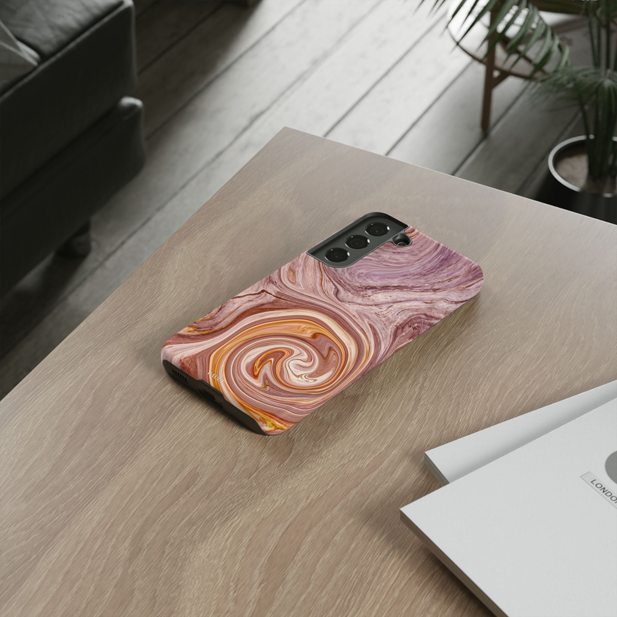 Marble Swirl Phone Case — Pink & Gold Abstract Tough Case