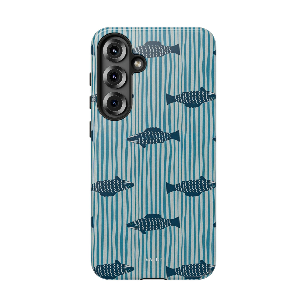 Fish Pattern Tough Phone Case — Blue Striped Ocean Design