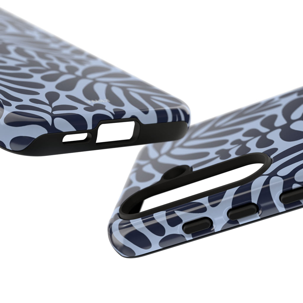 Floral Fern Tough Phone Case – Navy Blue on Light Blue, Protective Slim Cover