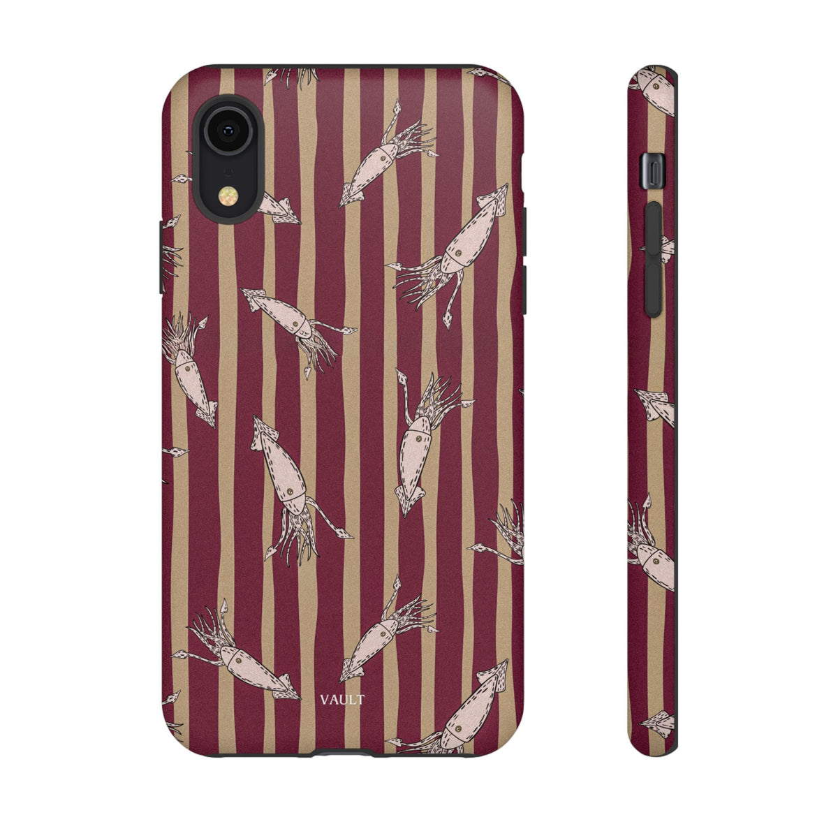 Phone Case - Vintage Shrimp Pattern on Burgundy Stripes