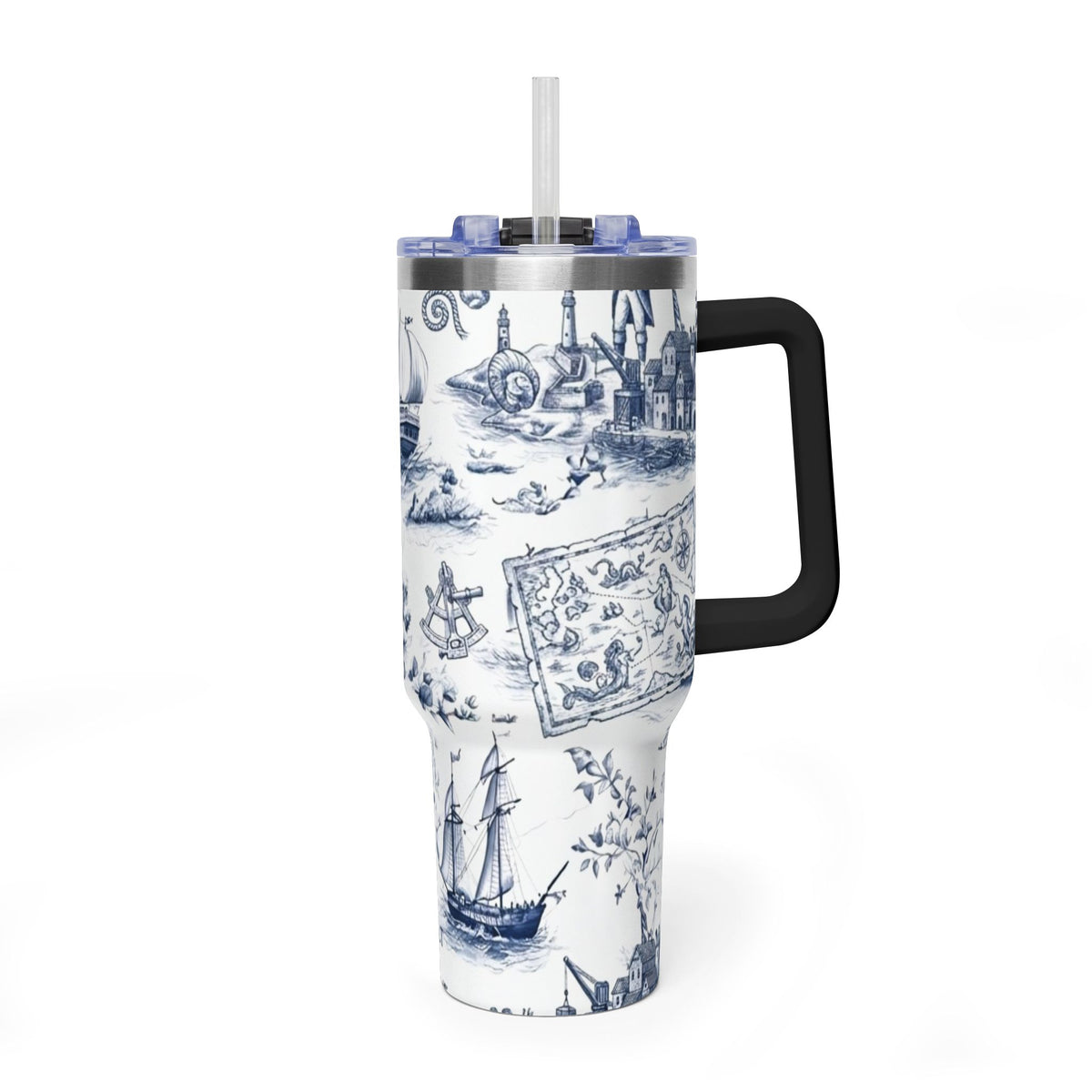 Nautical Blue Toile 40oz Thermal Tumbler