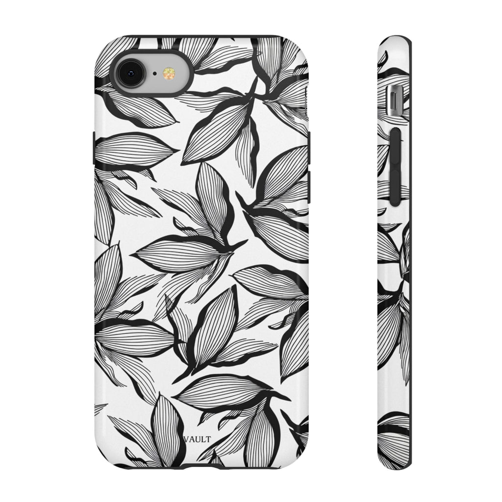 Floral Leaves Tough Phone Case – Black & White Botanical Protection