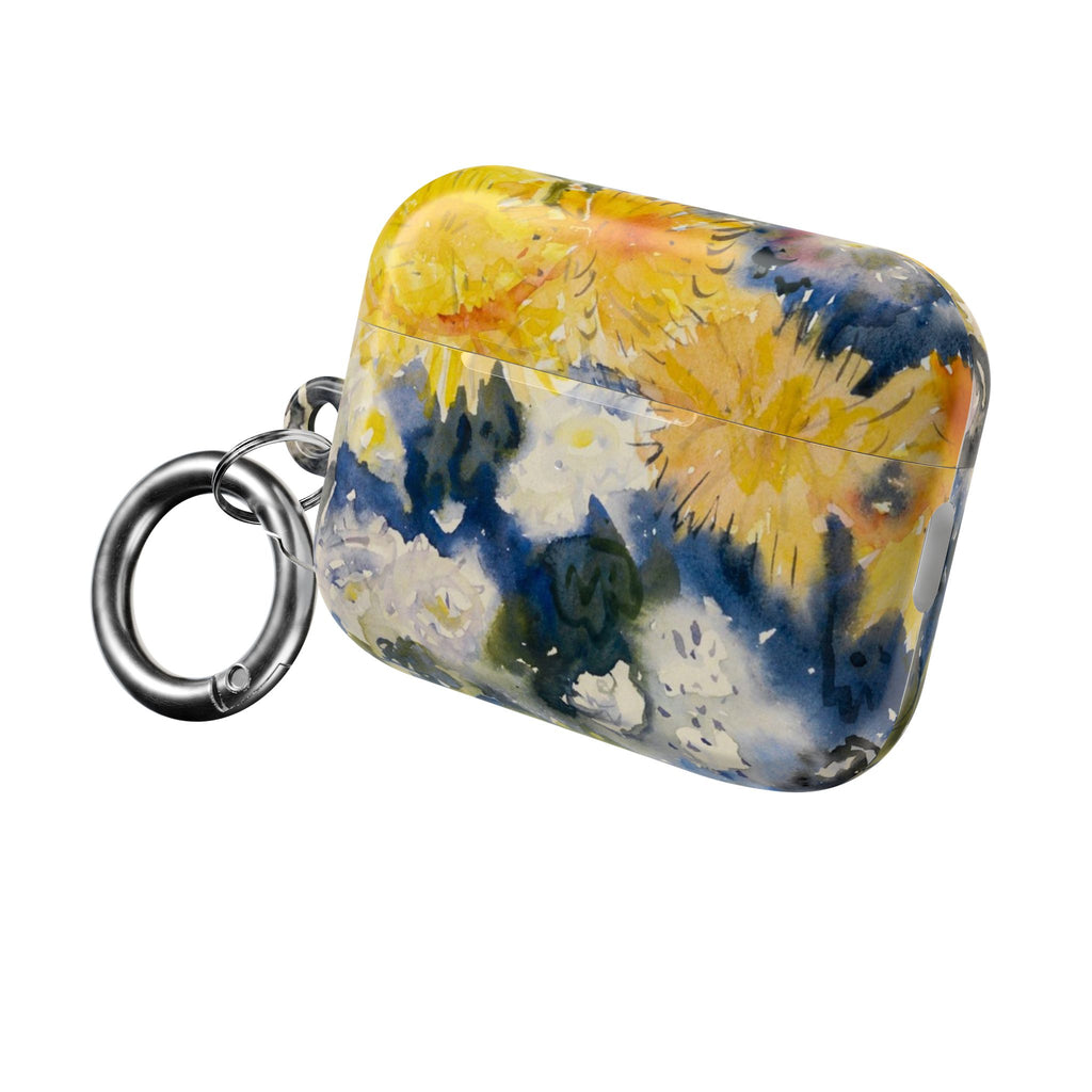 Floral Watercolor AirPod Case — Yellow Blue Sunflower Art Protective Cover