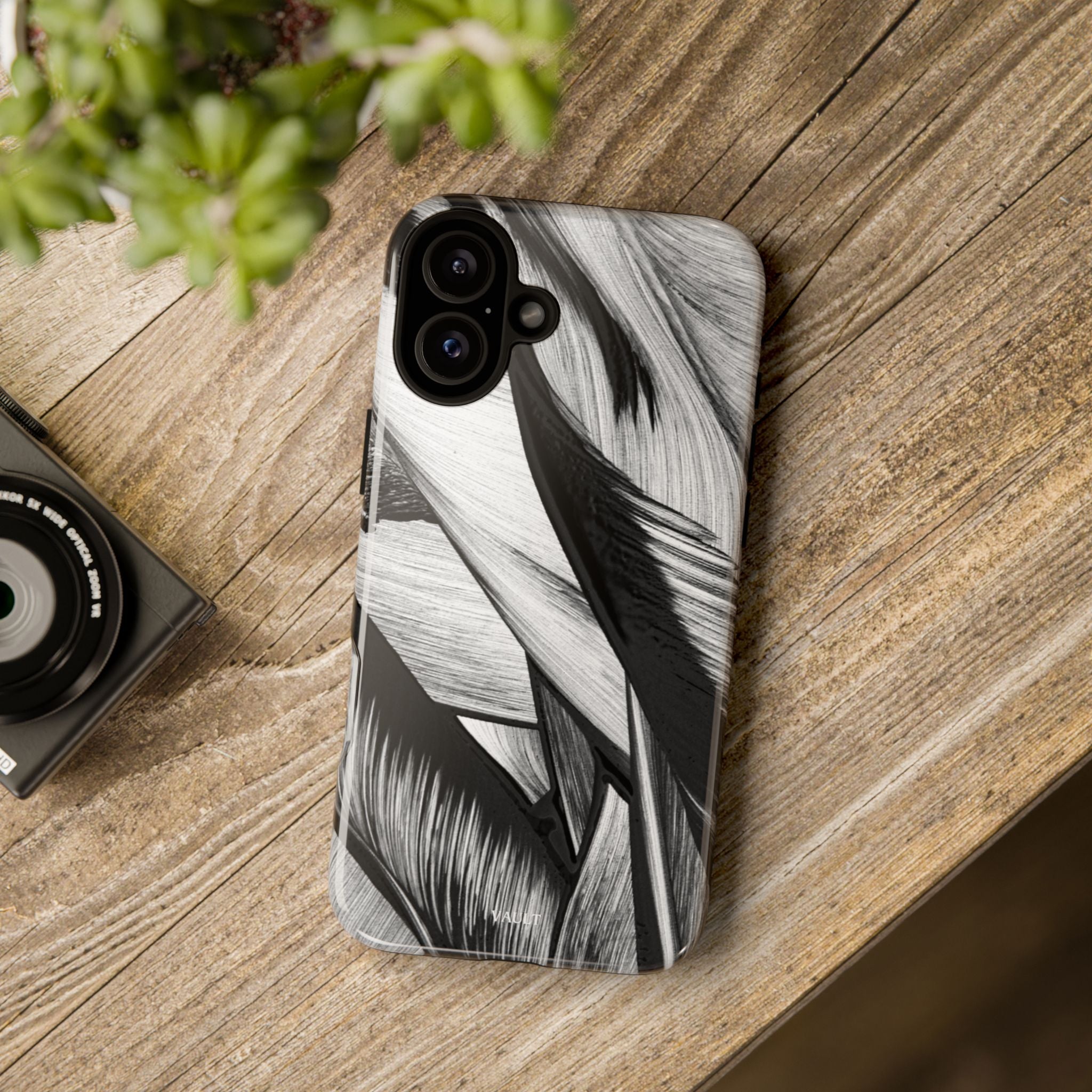 Monochrome Tropical Leaf Tough Phone Case — Black & White Botanical Protective Cover