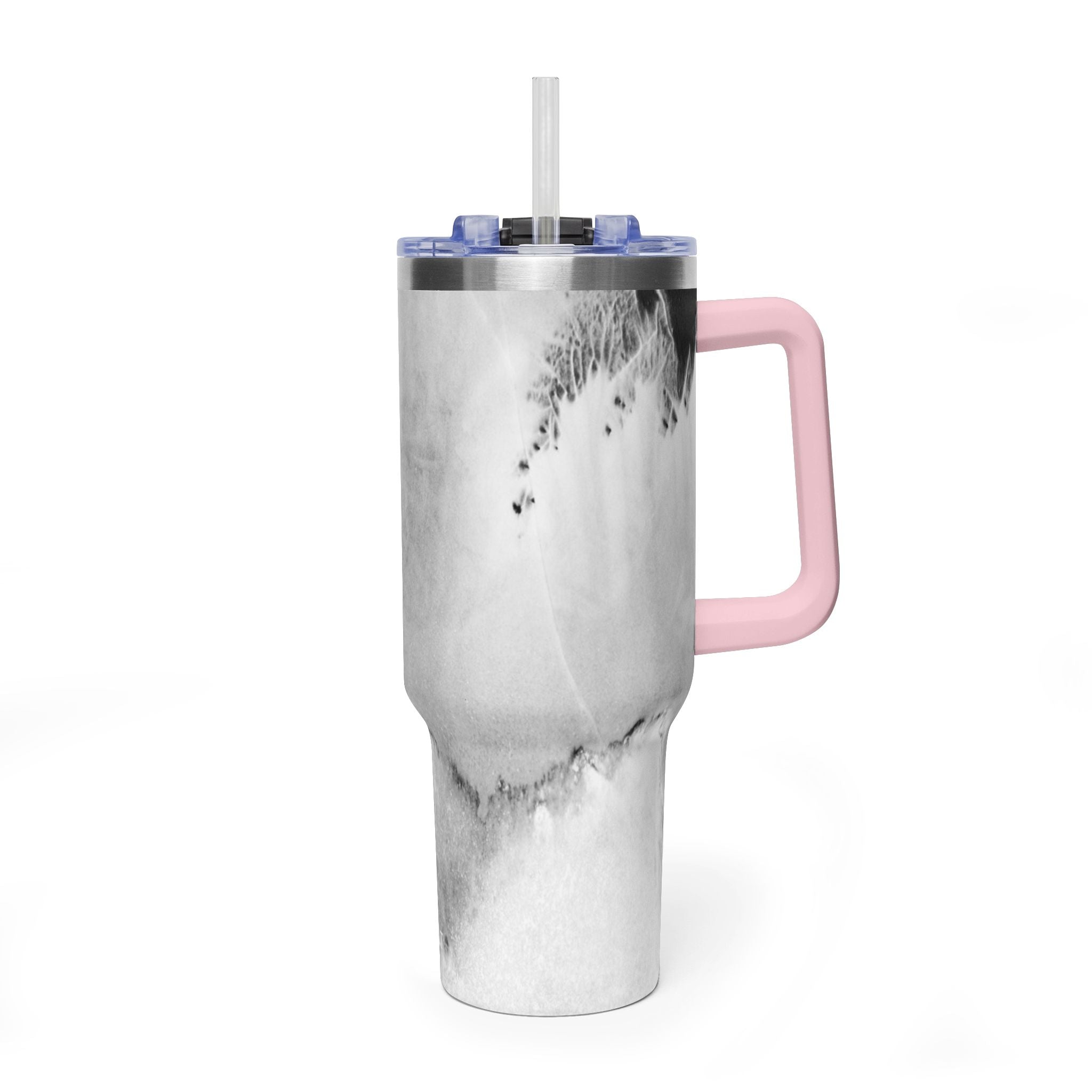 40oz Marble Vacuum Tumbler — Insulated Travel Mug with Handle