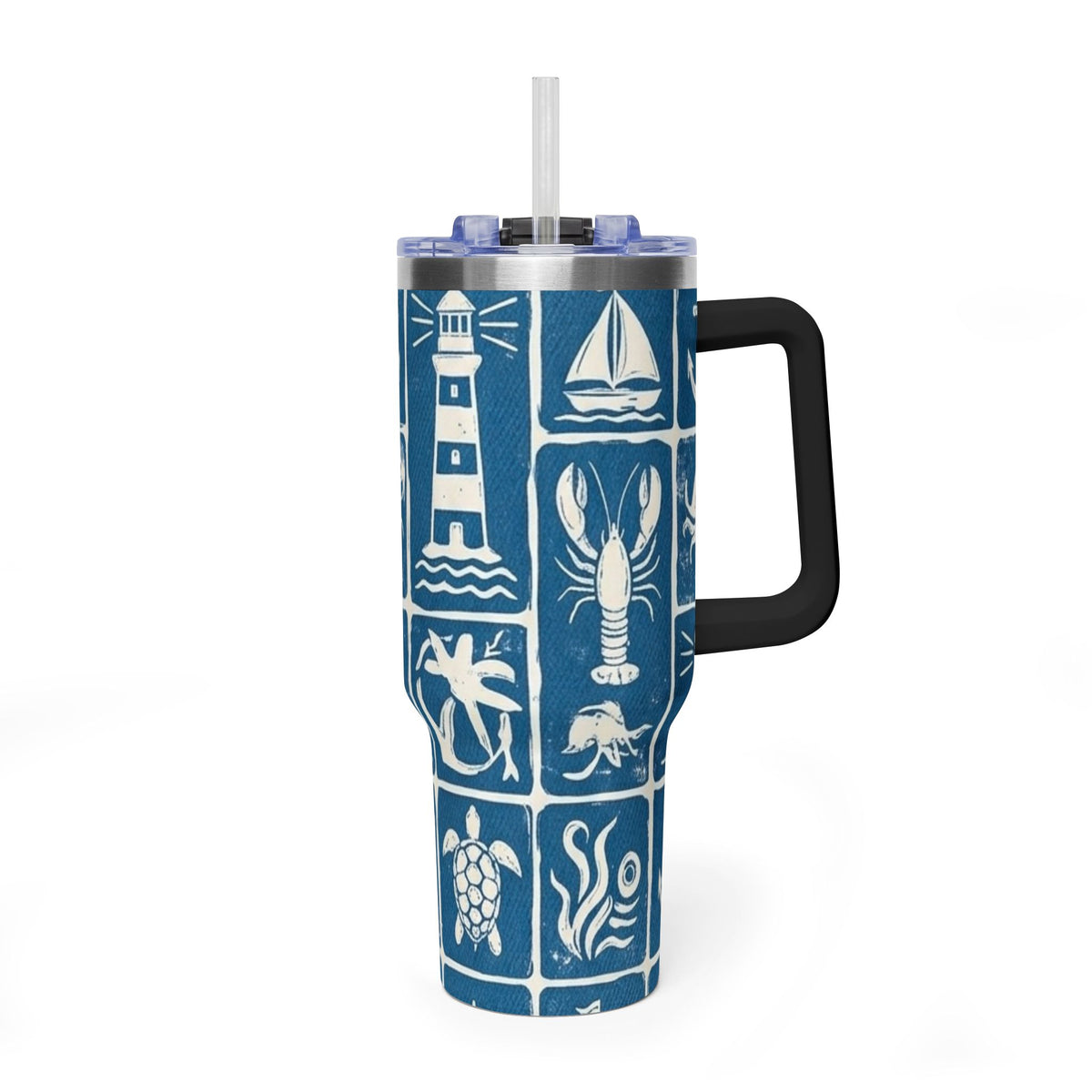 40oz Nautical Thermal Tumbler – Lighthouse, Anchor & Sea Life Travel Mug