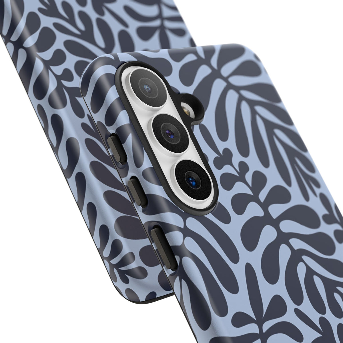 Floral Fern Tough Phone Case – Navy Blue on Light Blue, Protective Slim Cover