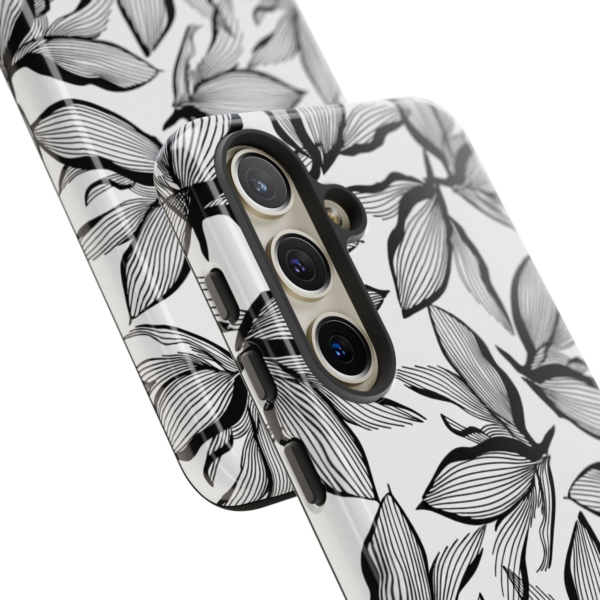 Floral Leaves Tough Phone Case – Black & White Botanical Protection