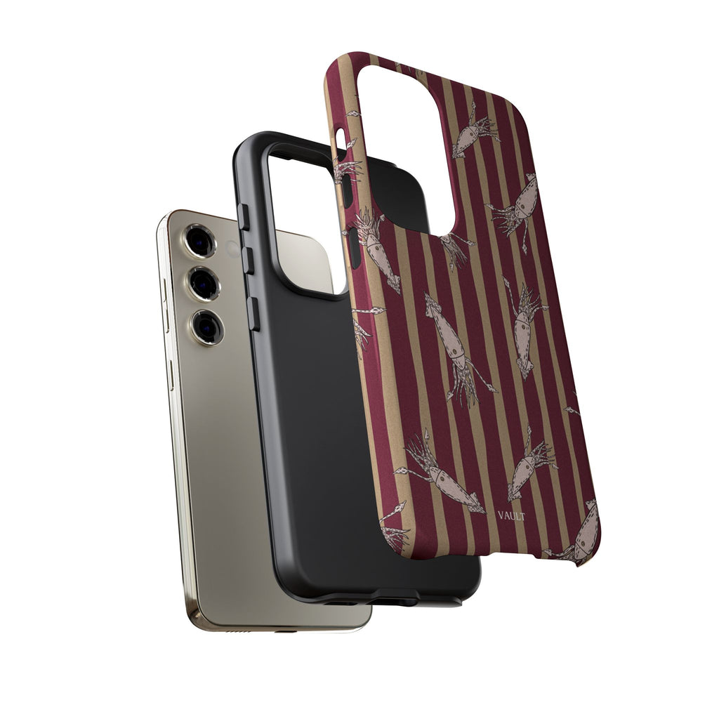 Phone Case - Vintage Shrimp Pattern on Burgundy Stripes