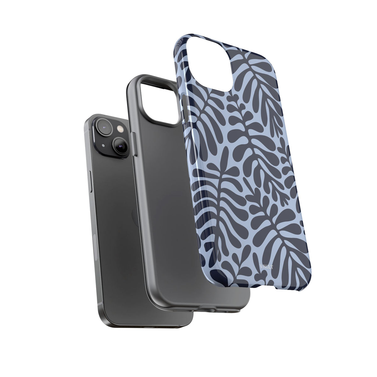 Floral Fern Tough Phone Case – Navy Blue on Light Blue, Protective Slim Cover