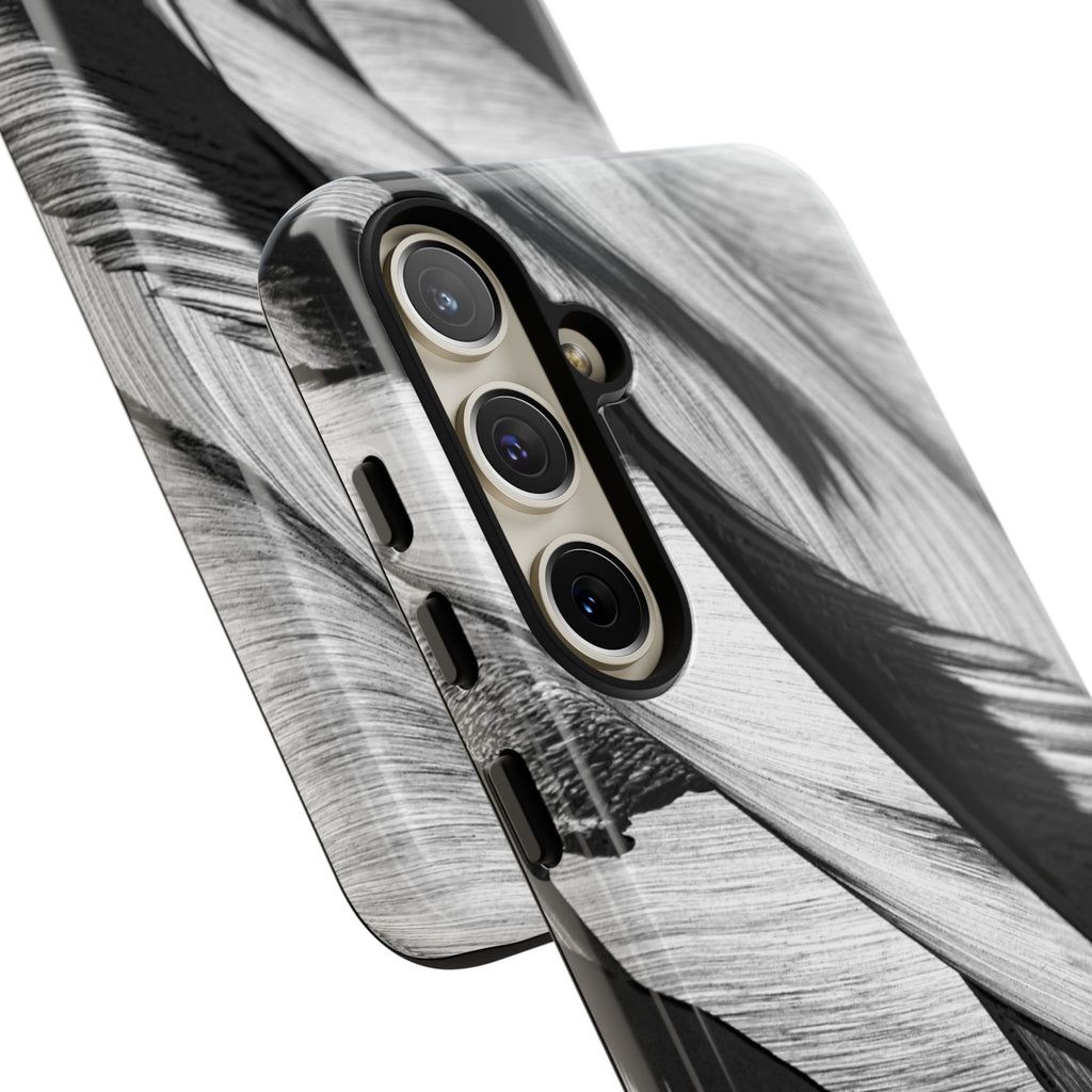 Monochrome Tropical Leaf Tough Phone Case — Black & White Botanical Protective Cover