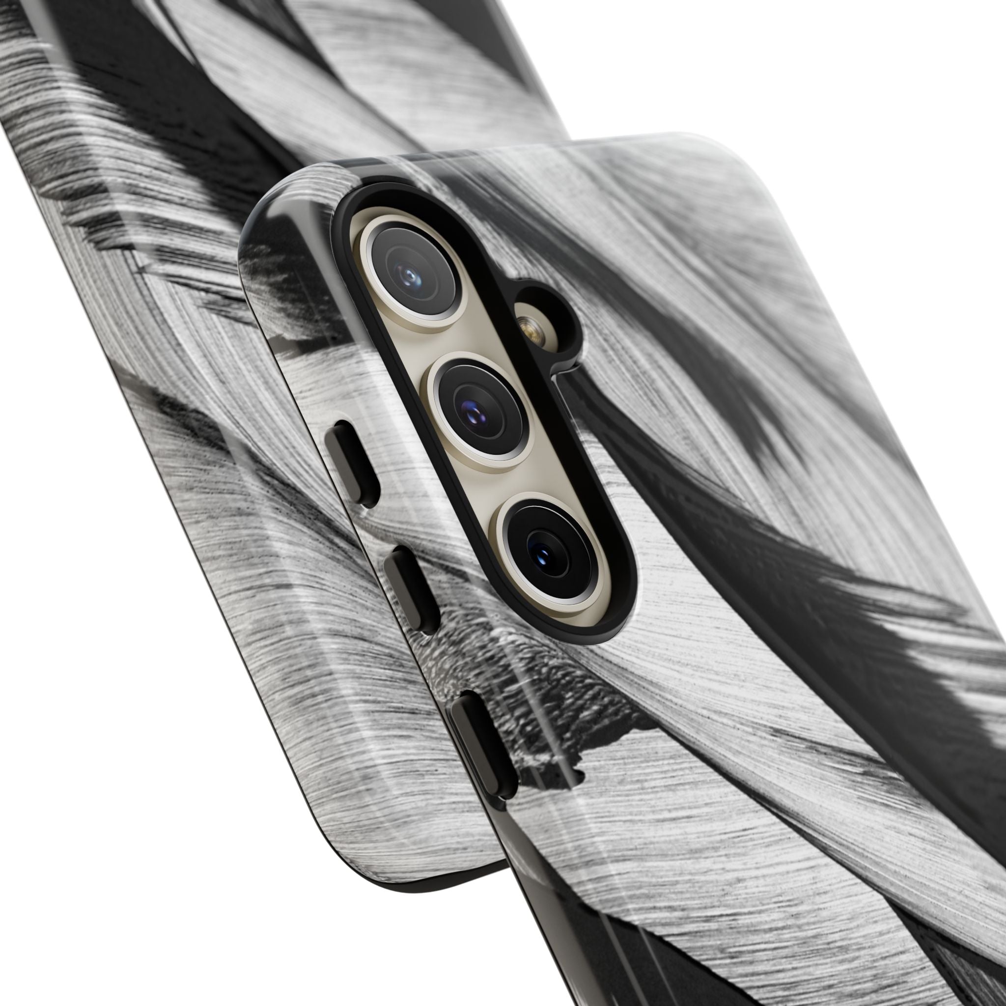 Monochrome Tropical Leaf Tough Phone Case — Black & White Botanical Protective Cover