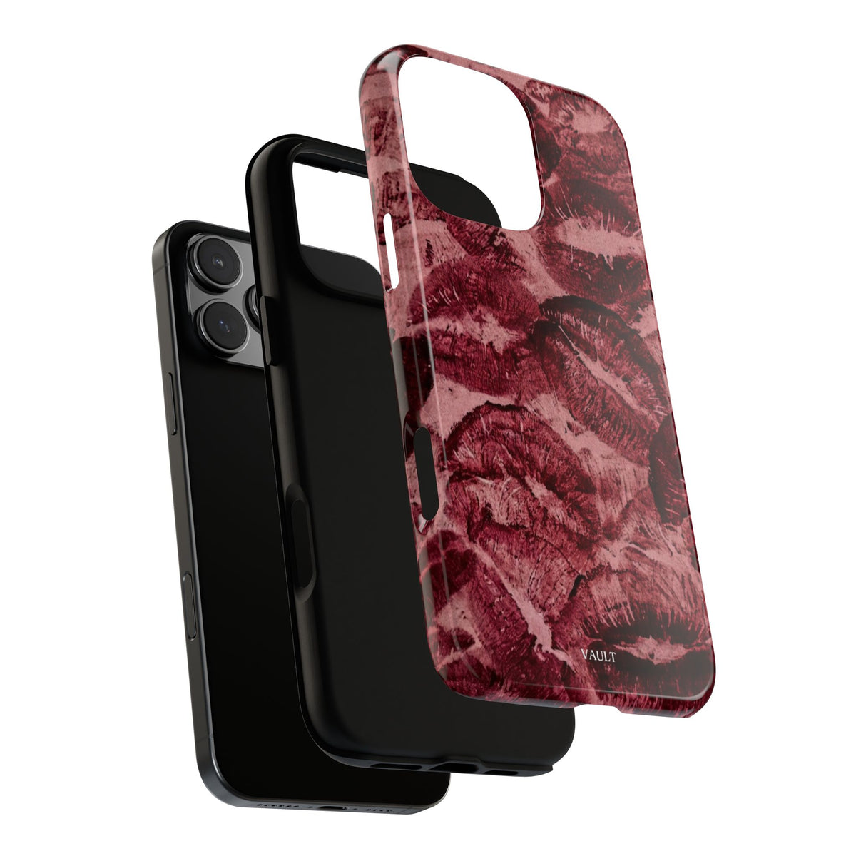 Kiss Print Phone Case – Burgundy Lip Pattern Protective Phone Cover