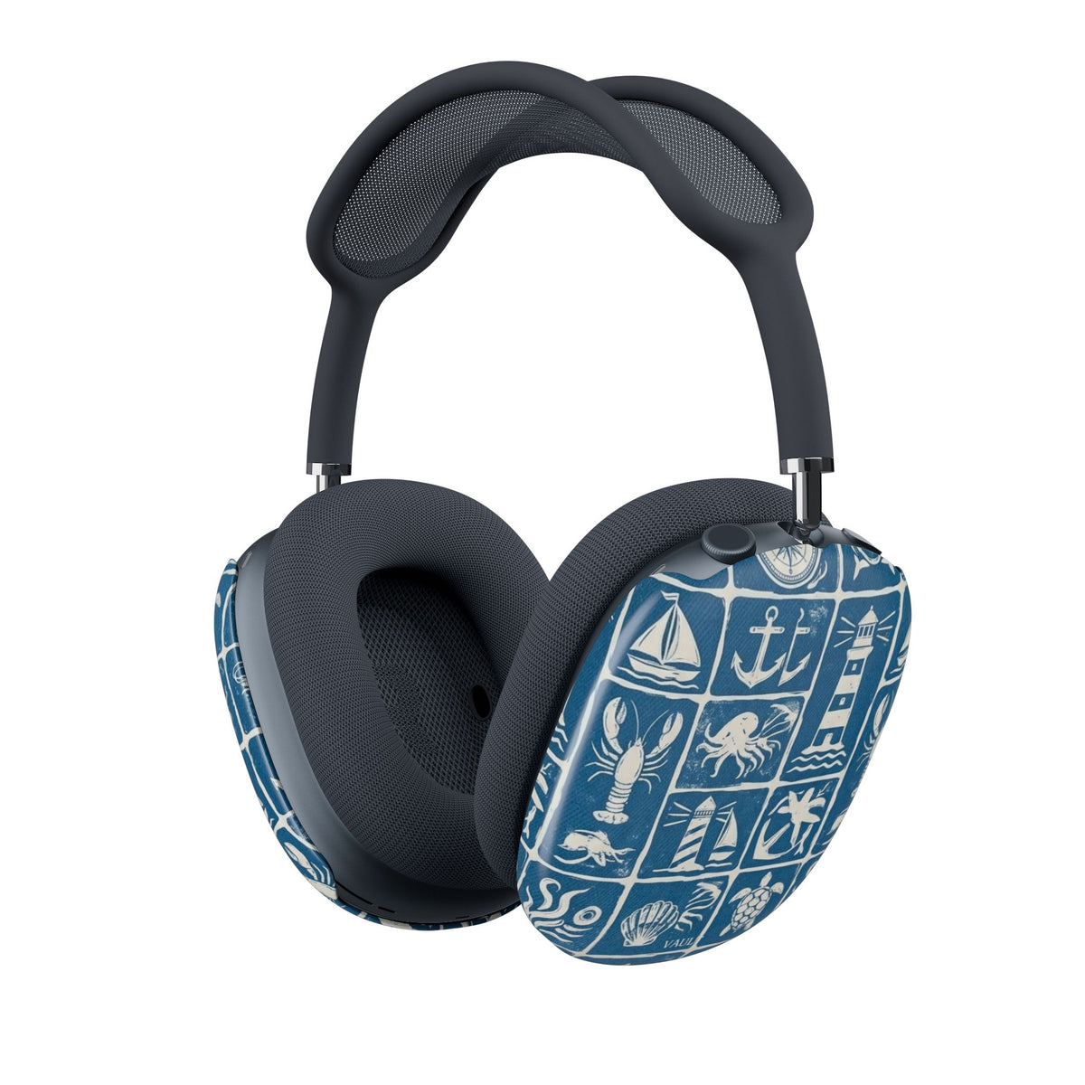 AirPod Max Case – Nautical Blue Icons Sleeve (anchors, lighthouses, shells)