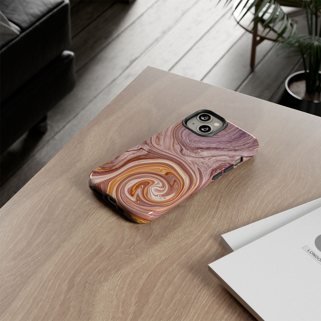 Marble Swirl Phone Case — Pink & Gold Abstract Tough Case