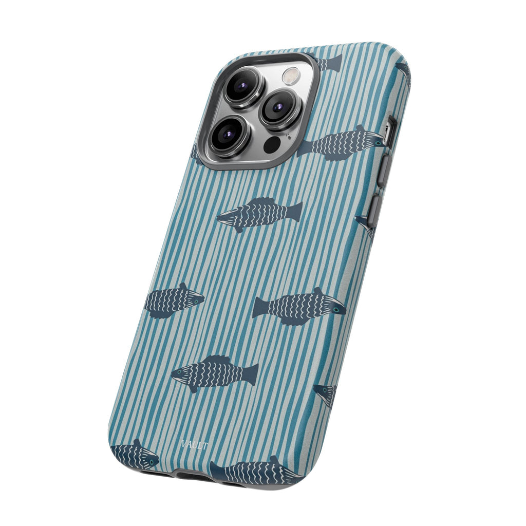Fish Pattern Tough Phone Case — Blue Striped Ocean Design
