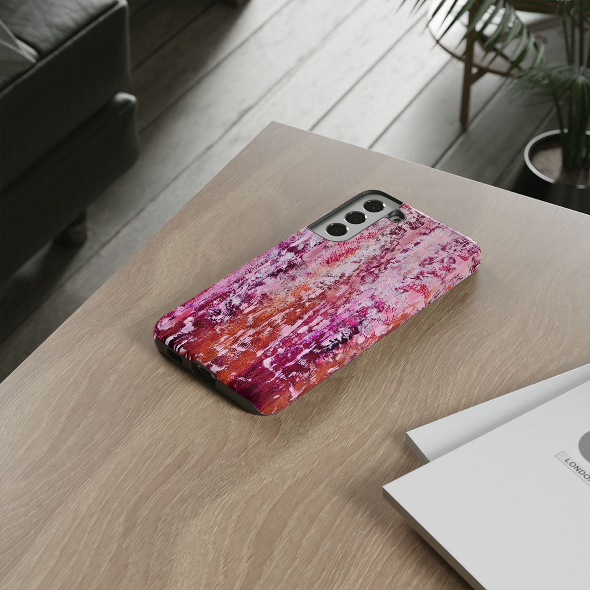 Pink Abstract Art Tough Phone Case — Protective Artistic Phone Cover