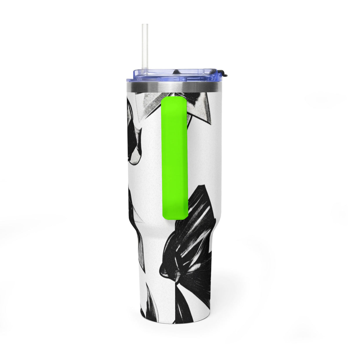 40oz Floral Black & White Vacuum Tumbler — Insulated Travel Cup