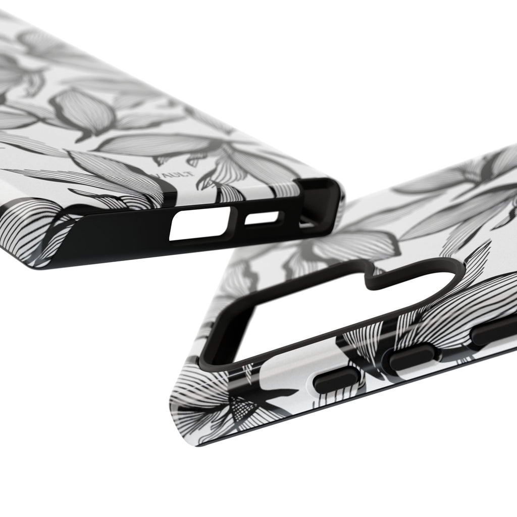 Floral Leaves Tough Phone Case – Black & White Botanical Protection