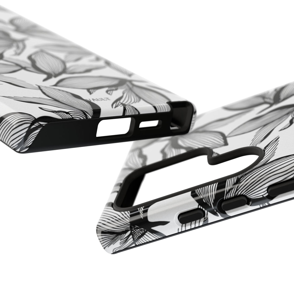Floral Leaves Tough Phone Case – Black & White Botanical Protection