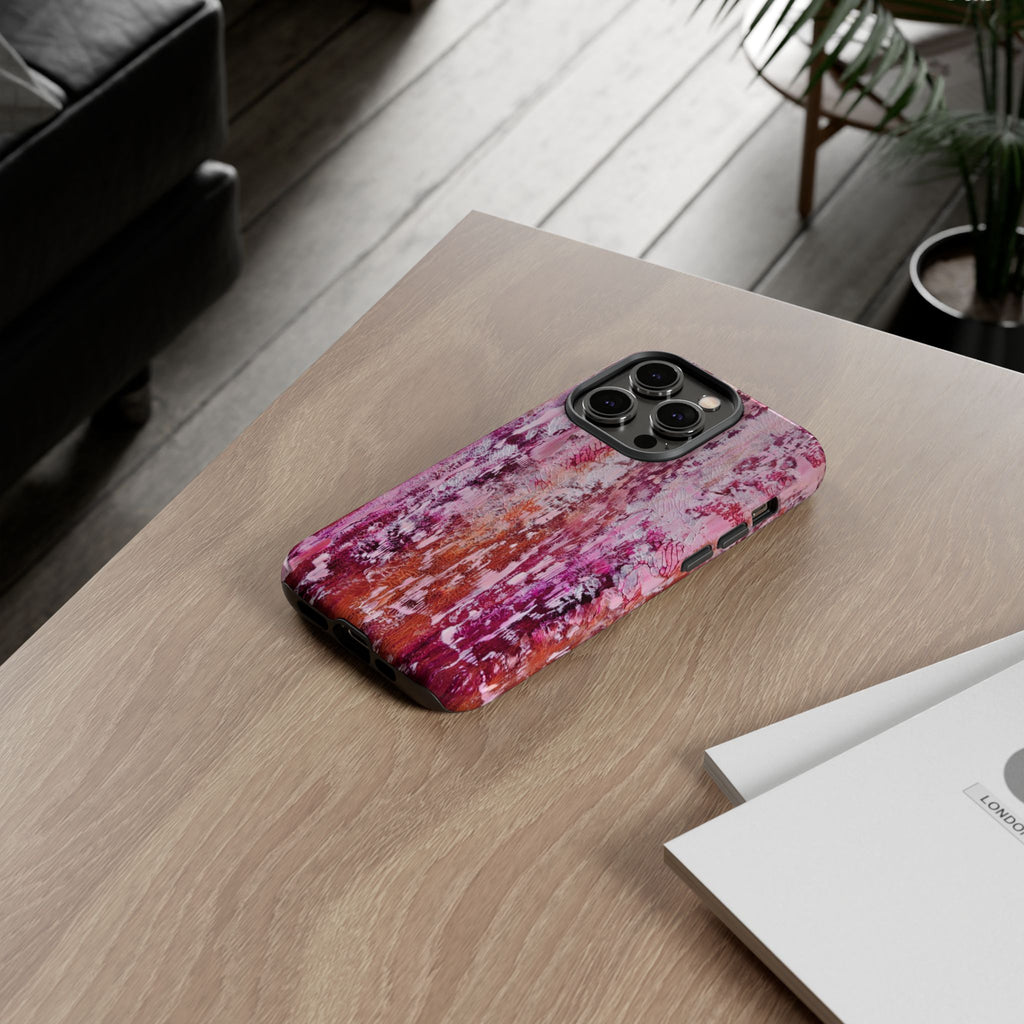 Pink Abstract Art Tough Phone Case — Protective Artistic Phone Cover