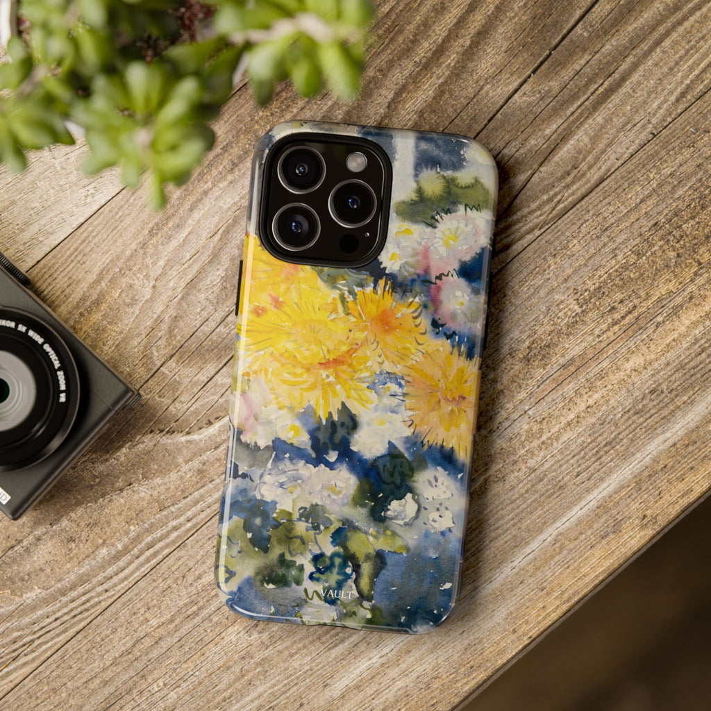 Floral Watercolor Phone Case – Yellow Chrysanthemums Design