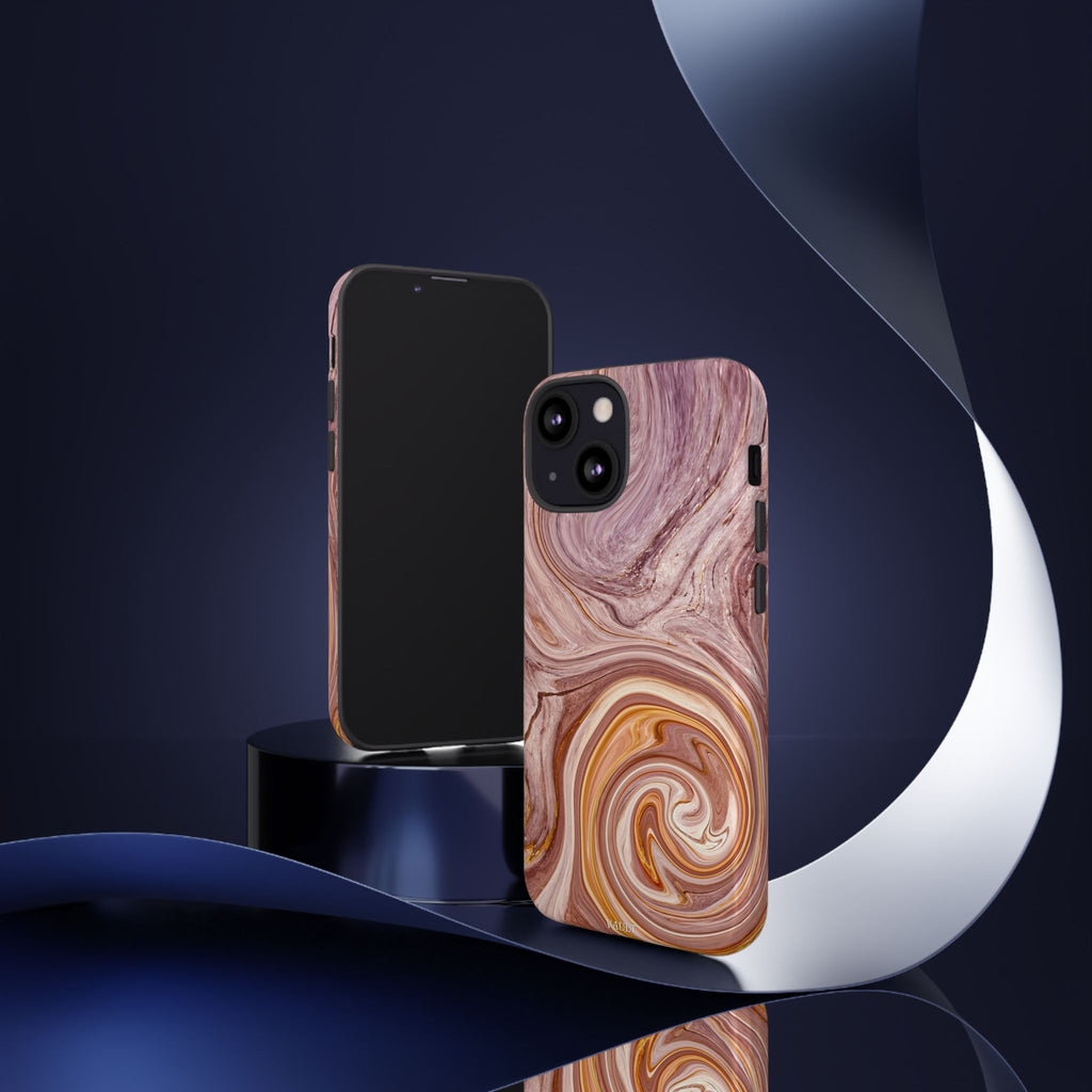 Marble Swirl Phone Case — Pink & Gold Abstract Tough Case