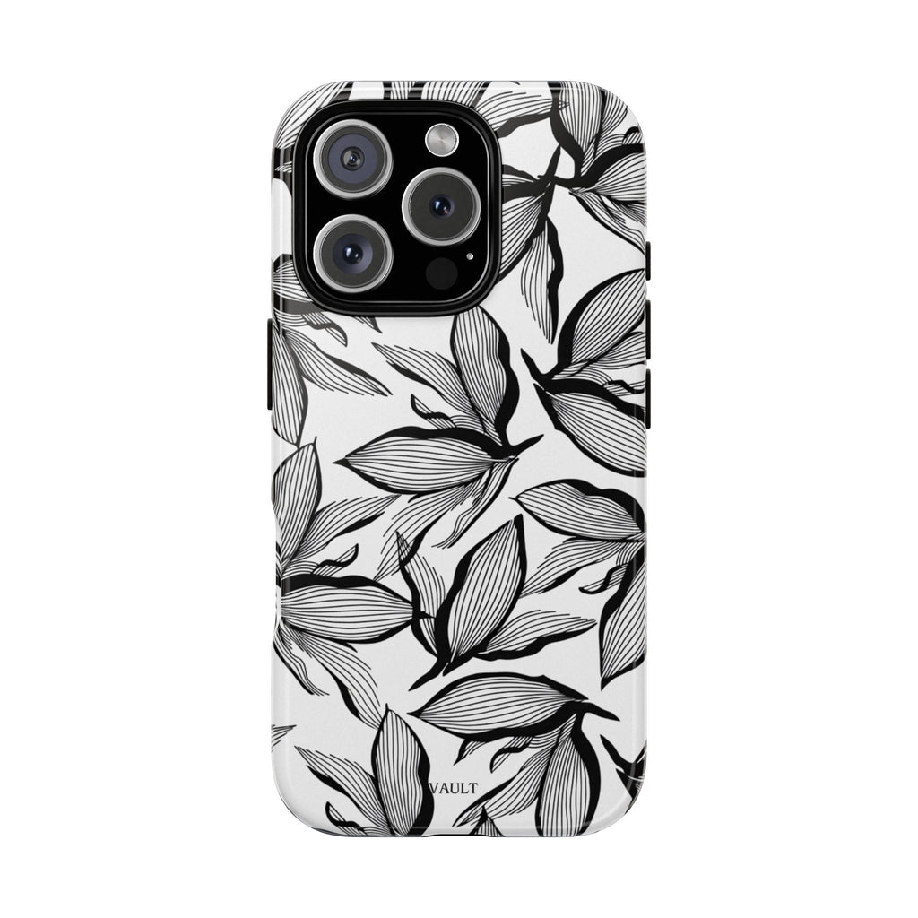 Floral Leaves Tough Phone Case – Black & White Botanical Protection