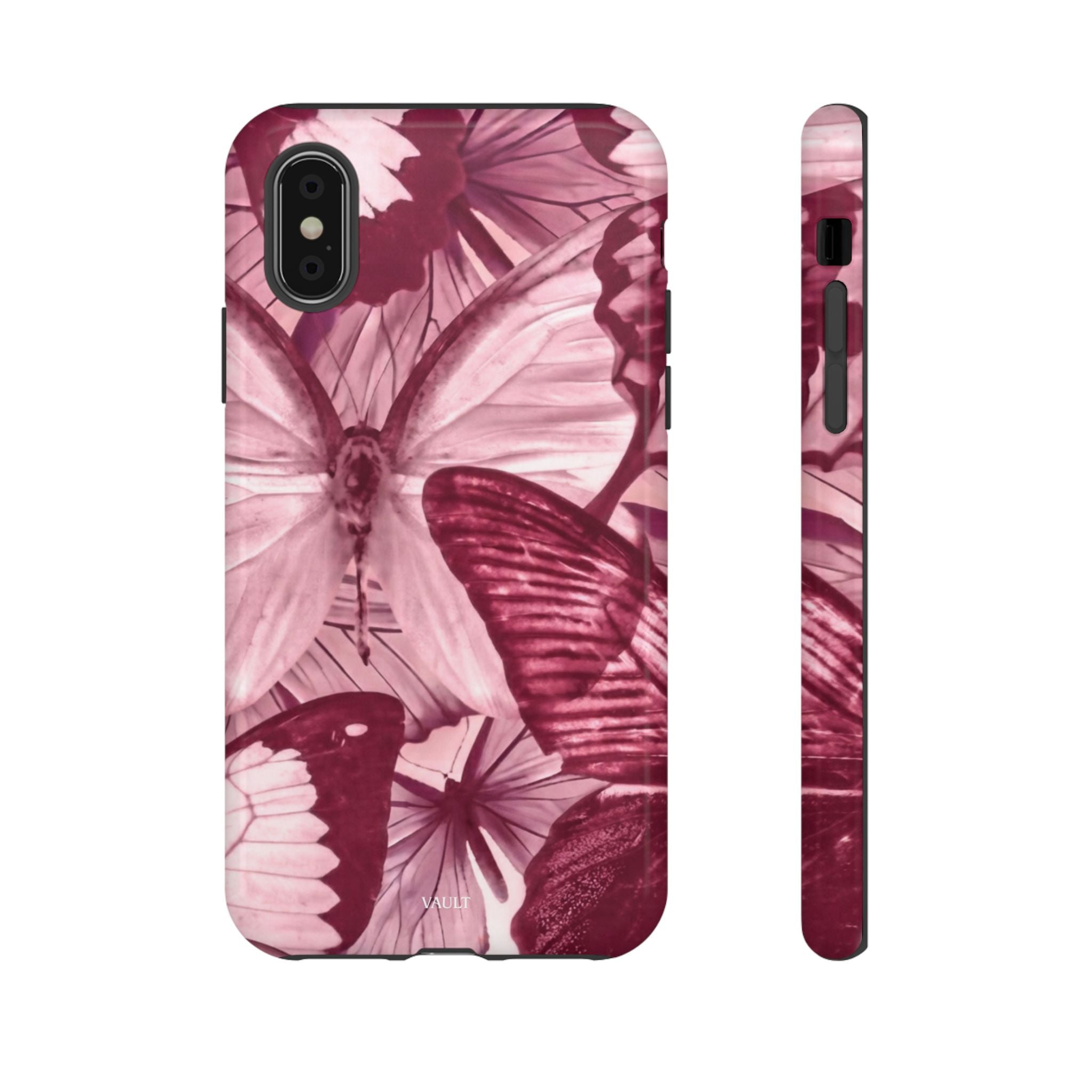 Butterfly Tough Phone Case — Vintage Pink Floral Protective Cover