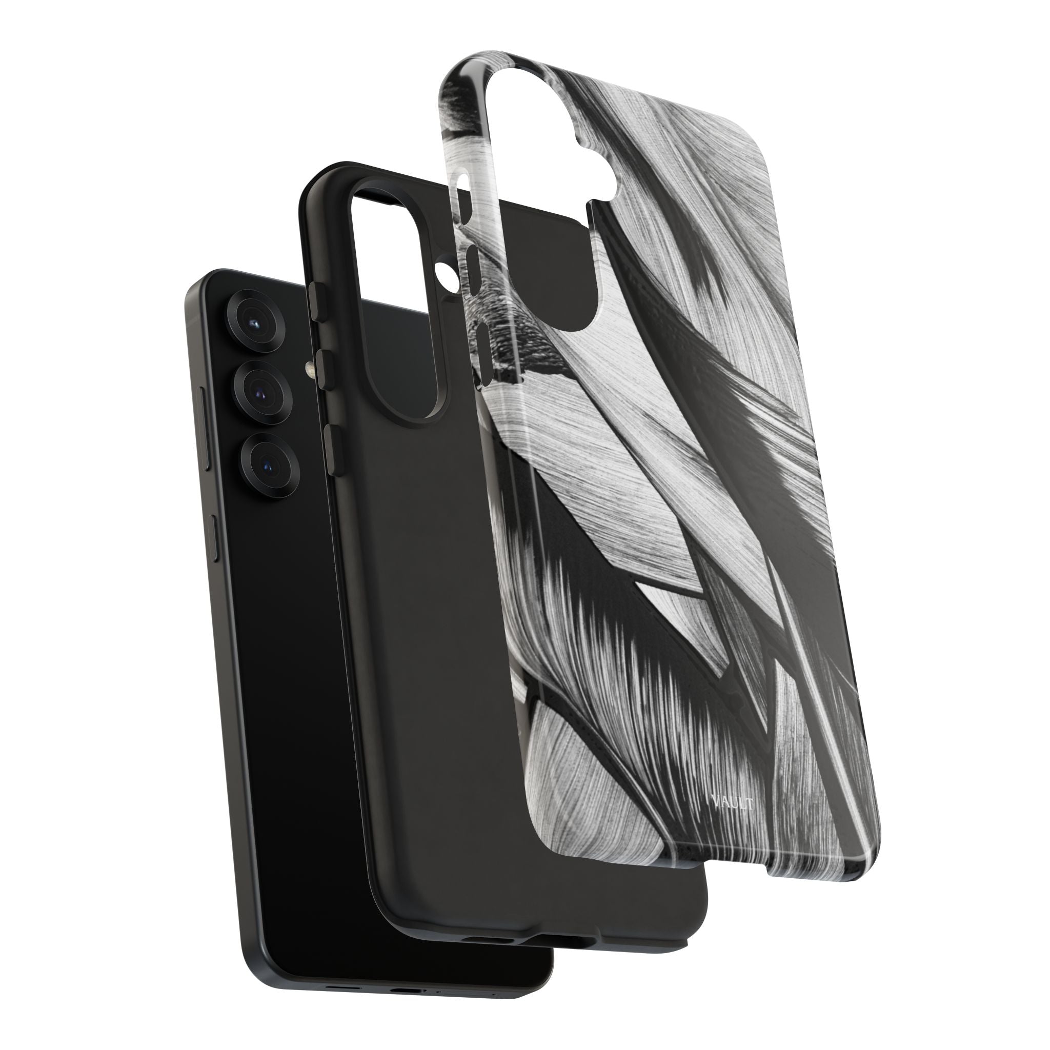 Monochrome Tropical Leaf Tough Phone Case — Black & White Botanical Protective Cover
