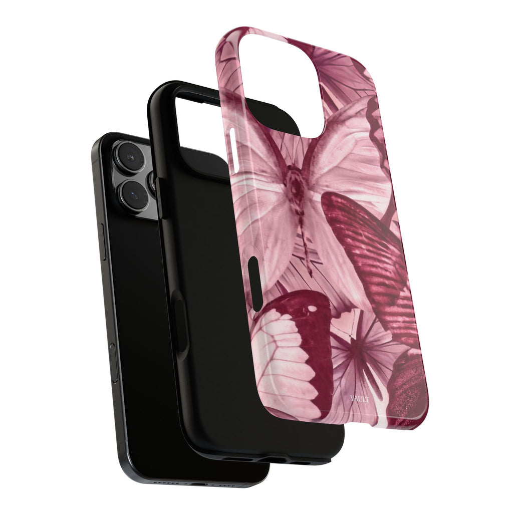 Butterfly Tough Phone Case — Vintage Pink Floral Protective Cover