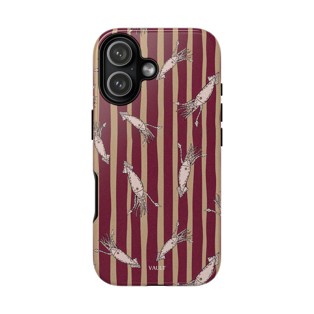 Phone Case - Vintage Shrimp Pattern on Burgundy Stripes