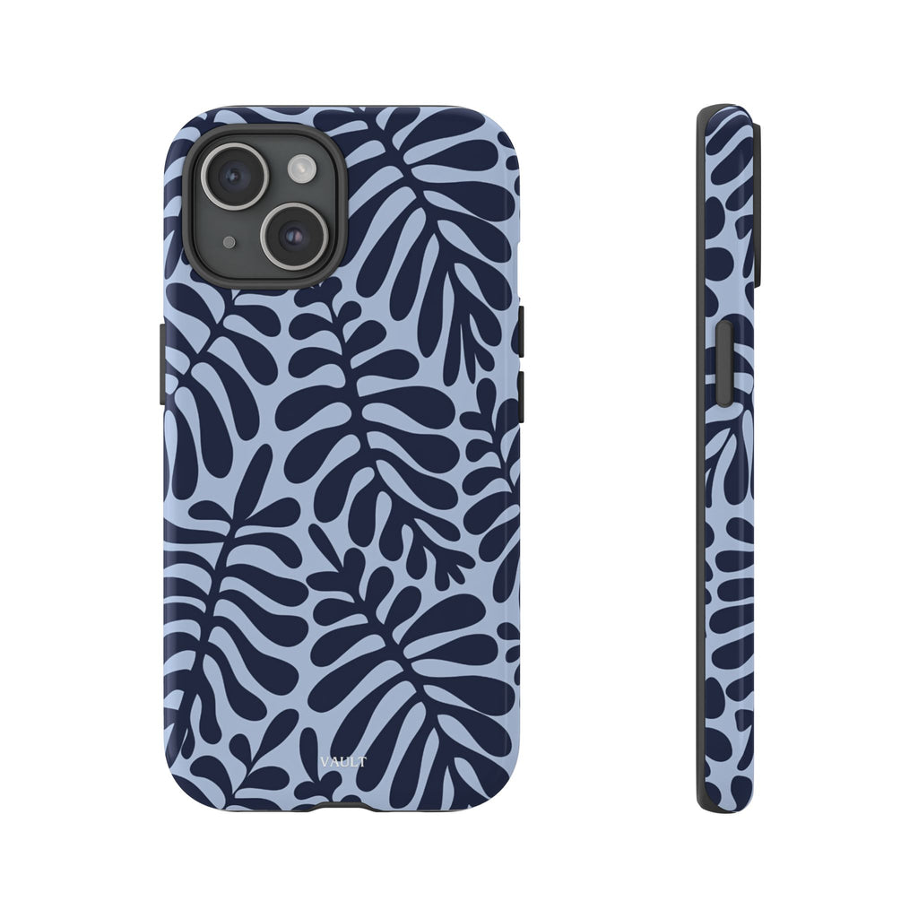 Floral Fern Tough Phone Case – Navy Blue on Light Blue, Protective Slim Cover