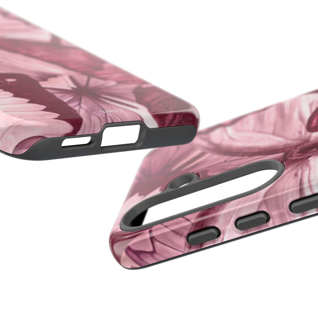 Butterfly Tough Phone Case — Vintage Pink Floral Protective Cover