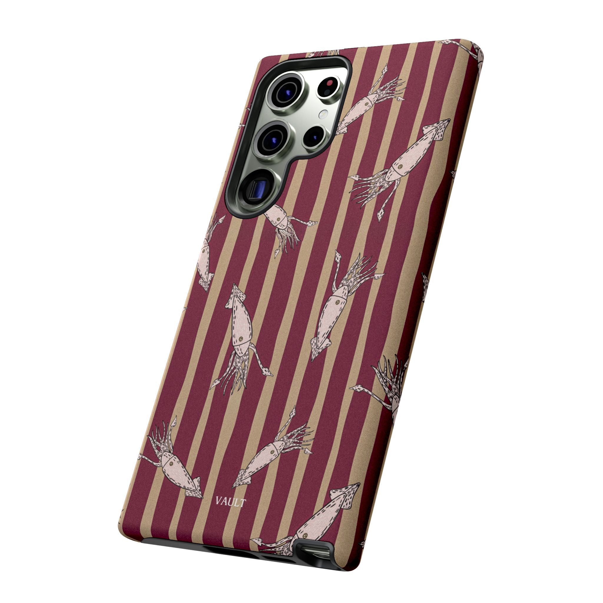 Phone Case - Vintage Shrimp Pattern on Burgundy Stripes