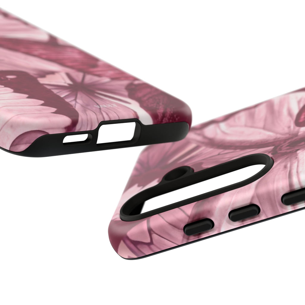 Butterfly Tough Phone Case — Vintage Pink Floral Protective Cover