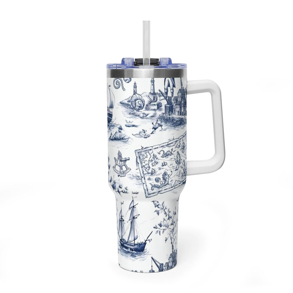 Nautical Blue Toile 40oz Thermal Tumbler